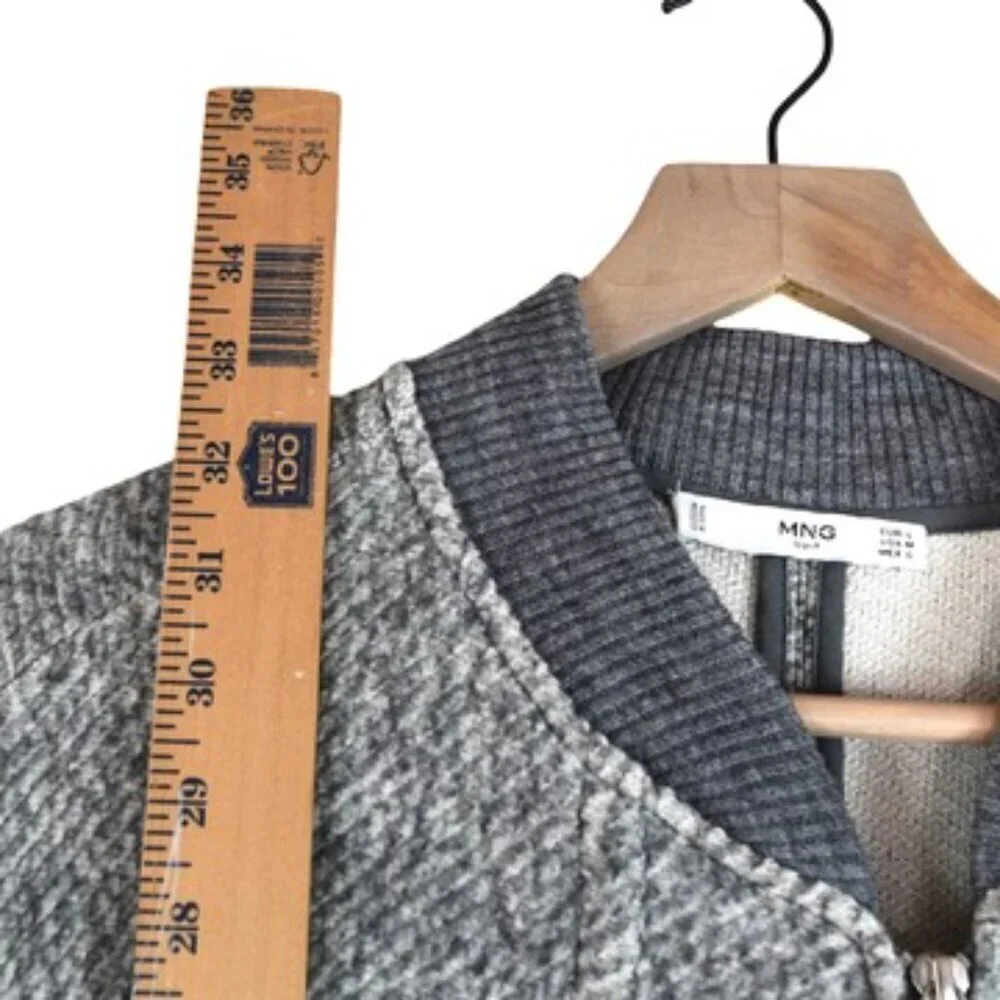 MNG Grey Knit Longline Bomber Jacket Coat M Felted Fabric